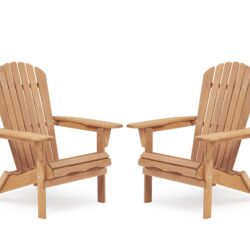 Wooden Outdoor Folding Adirondack Chair (Set of 2) Wood Lounge Patio Chair For Garden, Garden, Lawn, Backyard, Deck, Pool Side, Fire Pit - Light Brown