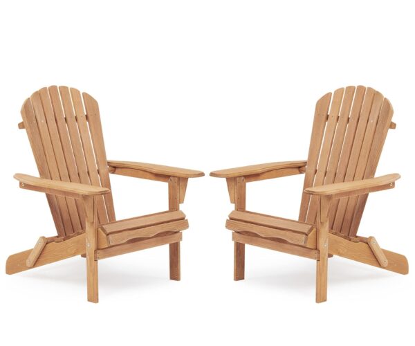 Wooden Outdoor Folding Adirondack Chair (Set of 2) Wood Lounge Patio Chair For Garden, Garden, Lawn, Backyard, Deck, Pool Side, Fire Pit - Light Brown