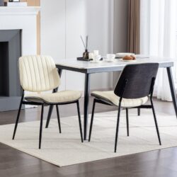 Dining Chairs Mid-Century Modern Retro Faux Leather Chair With Walnut Bentwood Back Upholstered Seat Metal Legs Adjustable Foot For Kitchen Dining Room Chairs (Set of 2) - Beige