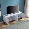 Side Credenza With 4 Doors, Storage Cabinets, TV Stand - White / Distressed Gray - Image 2