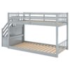Twin Over Twin Floor Bunk Bed, Ladder With Storage - Gray - Image 10