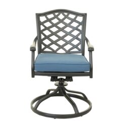 Aluminum 5 Piece Round Dining Set With 4 Swivel Rockers - Sapphire Blue