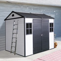 8 X 6 Ft Resin Outdoor Storage Shed Waterproof Shed With Floor & Two Windows & Lockable Door, Tool Shed For Garden, Patio, Backyard - Gray / White