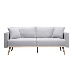 Easton - Linen Fabric Sofa With USB Charging Ports Pockets And Pillows - Light Gray