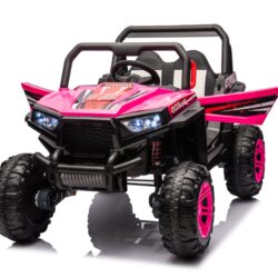 12V7A*2 30W*4 Four-Wheel Drive Leather Seat One Button Start, Forward And Backward, High And Low Speed, Music, Front Light, Power Display, Two Doors Can Open, 2.4G R / C, Seat Belt Four Wheel Absorber - Pink