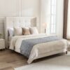 Peyton - King Bed Upholstered With High Headboard, Traditional Hand Buttoned Tufting - Ivory Velvet - Image 9