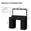 Vanity Desk With Large Mirror, 3 Colour Lighting Modes, Adjustable Brightness, Dresser With 3 Drawers & 2 Vertical Cabinets, Makeup Vanity Table For Women & Girls - Black - Image 7