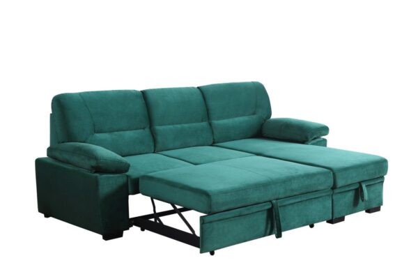 Kipling - Velvet Fabric Reversible Sleeper Sectional Sofa Chaise - Green