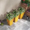 Outsunny - Outdoor Planters (Set of 3) Large Taper Planters With Drainage Holes And Plug, Faux Wood Plastic Flower Pots For Outdoor, Indoor, Garden, Patio - Tan - Image 7