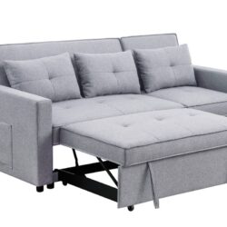 Zoey - Linen Convertible Sleeper Sofa With Side Pocket - Light Gray