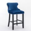 Contemporary Velvet Upholstered Wing-Back Barstools With Button Tufted Decoration And Wooden Legs, And Chrome Nailhead Trim, Leisure Style Bar Chairs, Bar Stools (Set of 4) - Blue - Image 4