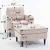 Beige Upholstered Armchair And Storage Ottoman Set, Comfortable Single Sofa With Cup Holders And Tufted Detailing, Ideal For Living Room Or Bedroom - Beige - Image 14