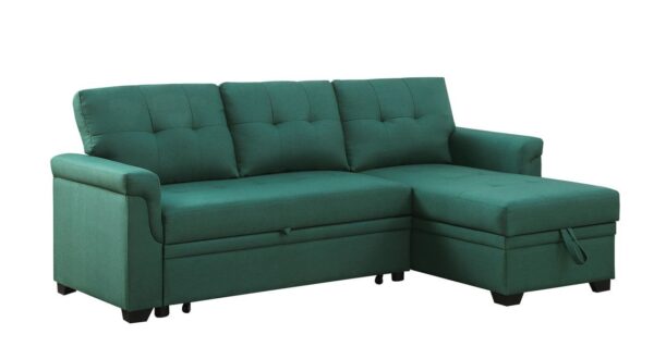 Lucca - Linen Reversible Sleeper Sectional Sofa With Storage Chaise - Green