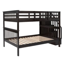 Full Over Full Stairway Bunk Bed With Storage And Guard Rail For Bedroom - Espresso