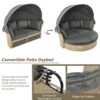 Outdoor Patio Daybed Wicker Rattan Double Daybed Round Sofa Furniture Set With Retractable Canopy, 4 Pillows For Lawn Garden Backyard Porch Pool - Gray - Image 3