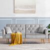 Velvet Tufted Sofa Couch With 2 Pillows And Nailhead Trim - Light Gray - Image 10