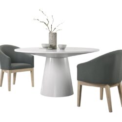 Jasper - 3 Piece Round Dining Table Set With Gray Barrel Chairs (Set of 3) - White
