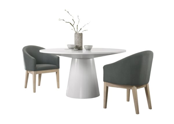 Jasper - 3 Piece Round Dining Table Set With Gray Barrel Chairs (Set of 3) - White