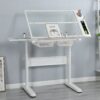 38.18" Hand Crank Adjustable Drafting Table Drawing Desk With 2 Metal Drawers With Stool - White - Image 9