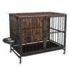 Modern Kennel Dogs Room Up To 80 Lb, Dog Crate Furniture With Multi-Purpose Rremovable Ttray, Double-Door Dog House, Lift Panel, 360 Degree Rotation, 3 Height Adjustable Feeding Bowls - Antique Brown - Image 2