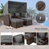 2 Seater Outdoor Patio Daybed Outdoor Double Daybed Outdoor Loveseat Sofa Set With Foldable Awning And Cushions For Garden, Balcony, Poolside - Gray - Image 5