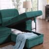 Kipling - Velvet Fabric Reversible Sleeper Sectional Sofa Chaise - Green - Image 6