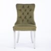 Nikki - Modern, High-End Tufted Solid Wood Contemporary Velvet Upholstered Dining Chair With Chrome Stainless Steel Plating Legs, Nailhead Trim (Set of 2) - Olive Green / Chrome - Image 3