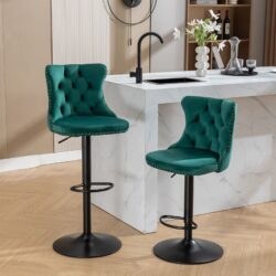 Swivel Velvet Barstools Adjusatble Seat Height, Modern Upholstered Bar Stools With Backs Comfortable Tufted For Home Pub And Kitchen Island (Set of 2) - Green