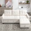 Reversible Sectional Storage Sleeper Sofa Bed, L-Shape 2 Seat Sectional Chaise With Storage, Skin-Feeling Velvet Fabric - Beige - Image 3