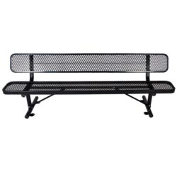 8' Outdoor Steel Bench With Backrest - Black