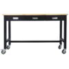60" Work Bench, Workbench With Drawer Storage, Heavy Duty Bamboo Wood Work Table With Wheels For Garage Home Office - Black / Light Brown - Image 2