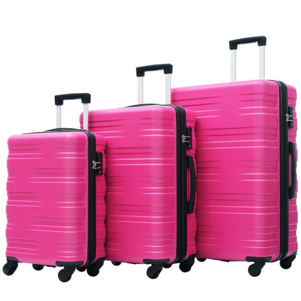 Hardshell Luggage Sets 3 Pieces Spinner Suitcase With Tsa Lock Lightweight 20" 24" 28" - Pink