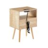 15.75" Rattan End Table With Power Outlet & USB Ports, Modern Nightstand With Drawer And Solid Wood Legs, Side Table For Living Room, Bedroom - Natural - Image 12