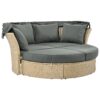 Outdoor Patio Daybed Wicker Rattan Double Daybed Round Sofa Furniture Set With Retractable Canopy, 4 Pillows For Lawn Garden Backyard Porch Pool - Gray - Image 21