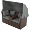 2 Seater Outdoor Patio Daybed Outdoor Double Daybed Outdoor Loveseat Sofa Set With Foldable Awning And Cushions For Garden, Balcony, Poolside - Gray - Image 11