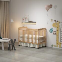 Crib 3 In 1 Convertible, Made Of Sustainable Pinewood, Non Toxic Finish, Comes With Locking Wheels, Wooden Nursery Furniture - Natural