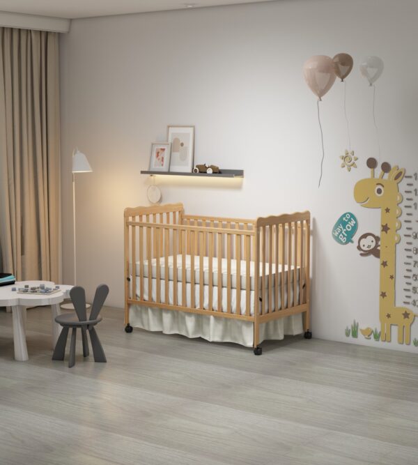 Crib 3 In 1 Convertible, Made Of Sustainable Pinewood, Non Toxic Finish, Comes With Locking Wheels, Wooden Nursery Furniture - Natural