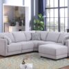 Penelope - Linen Fabric Reversible L-Shape Sectional Sofa With Ottoman And Pillows - Light Gray - Image 5