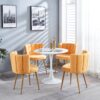 Modern Dining Chair (Set of 2) With Iron Tube Wood Color Legs, Shorthair Cushions And Comfortable Backrest, Suitable For Dining Room, Living Room, Cafe, Simple Structure - Yellow - Image 5