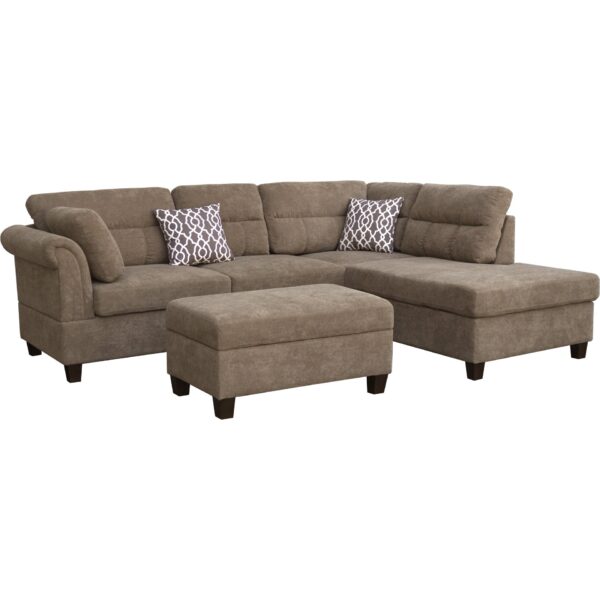 Diego - Sectional Sofa With Right Facing Chaise Storage Ottoman And 2 Accent Pillows - Brown