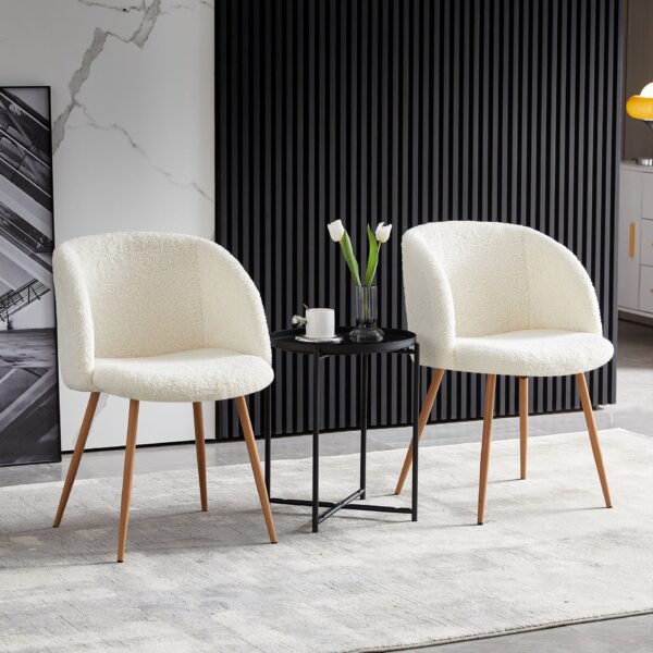 Adjust Legs Upholstered Teddy Faux Fur Dining Armrest Chair (Set of 2) - Off White