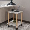 2 Piece Side Table, 2 Tier Space End Table, Modern Night Stand, Sofa Table, Side Table With Storage Shelve - White / Oak - Image 6