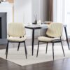 Dining Chairs Mid-Century Modern Retro Faux Leather Chair With Walnut Bentwood Back Upholstered Seat Metal Legs Adjustable Foot For Kitchen Dining Room Chairs (Set of 2) - Beige - Image 15