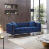Modern Sofa Jeweled Buttons Tufted Square Arm Couch, 2 Pillows Included - Blue - Image 14