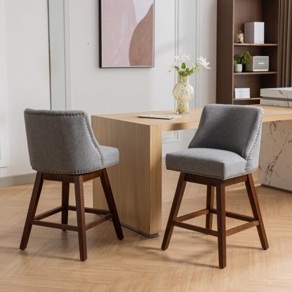 Counter Height Swivel Barstools, 26'' H Seat Height Upholstered Bar Stools (Set of 2), Fabric - Gray