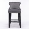 Contemporary Velvet Upholstered Wing-Back Barstools With Button Tufted Decoration And Wooden Legs, And Chrome Nailhead Trim, Leisure Style Bar Chairs, Bar Stools (Set of 4) - Gray - Image 2