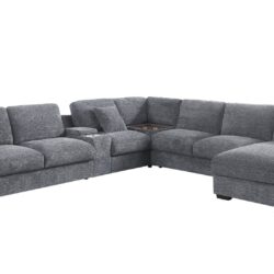 Celine - Chenille Fabric Corner Sectional Sofa With Right Facing Chaise, Cupholders, And Charging Ports - Light Gray