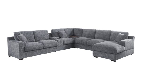 Celine - Chenille Fabric Corner Sectional Sofa With Right Facing Chaise, Cupholders, And Charging Ports - Light Gray