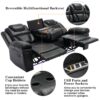 3 Pieces Recliner Sofa Sets Home Theater Seating Manual Recliner Chair With Center Console And Led Light Strip For Living Room - Black - Image 8