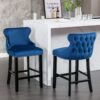 Contemporary Velvet Upholstered Wing-Back Barstools With Button Tufted Decoration And Wooden Legs, And Chrome Nailhead Trim, Leisure Style Bar Chairs, Bar Stools (Set of 4) - Blue - Image 15